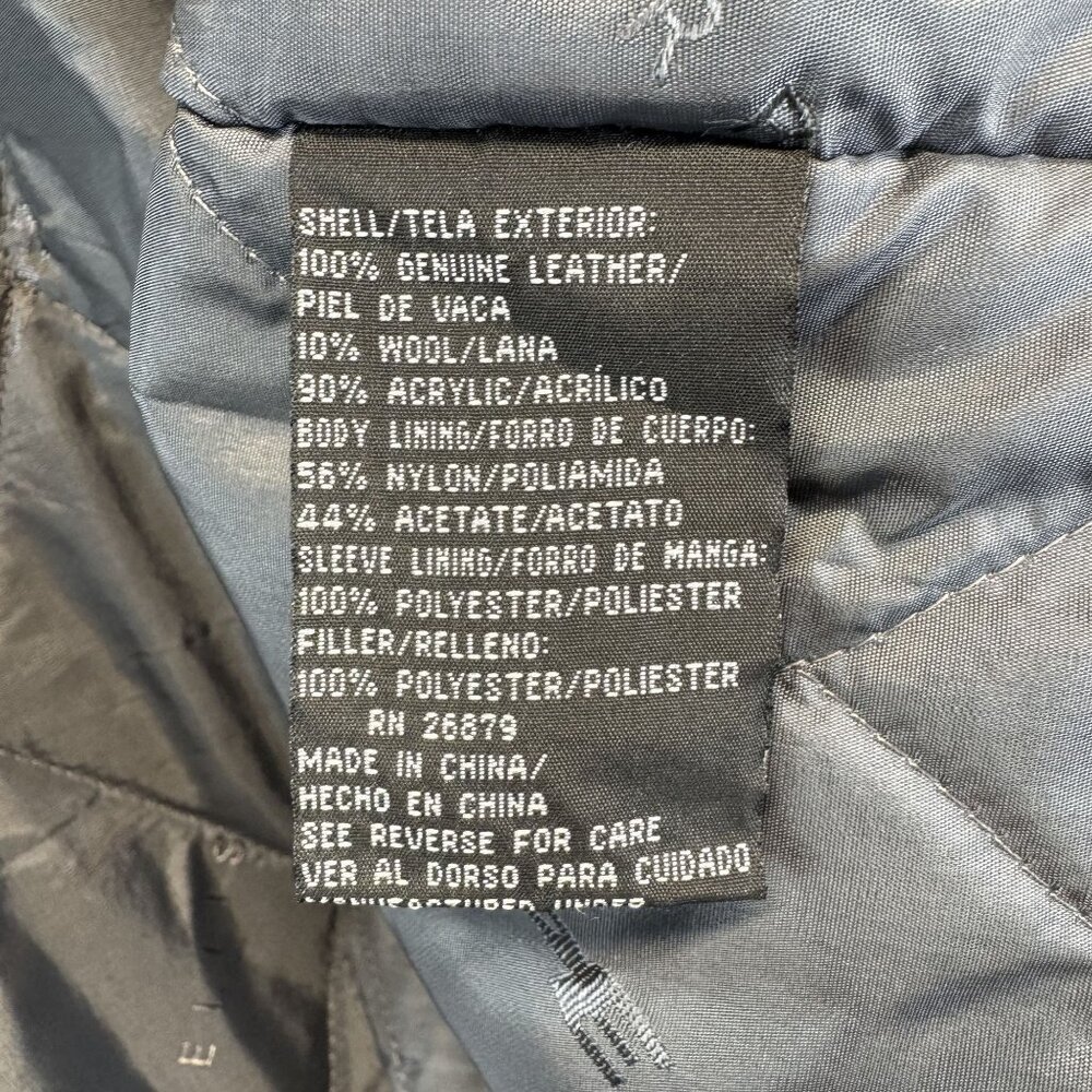 Perry Ellis Black Leather Jacket Mens XL Zipper & Snap Closure Quilted Lining - Picture 8 of 10